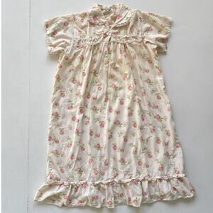 Vtg 60s Pink Rose Patterned Ruffled Babydoll Nightgown / Sz 38 IDEAL LADY